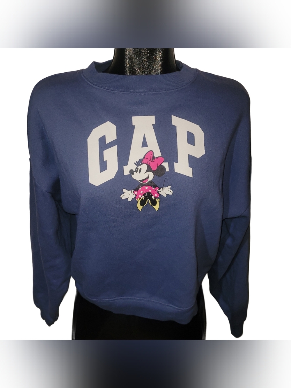 GAP x Disney Collab Blue Cropped Sweatshirt Minnie Mouse Logo Front Size XS